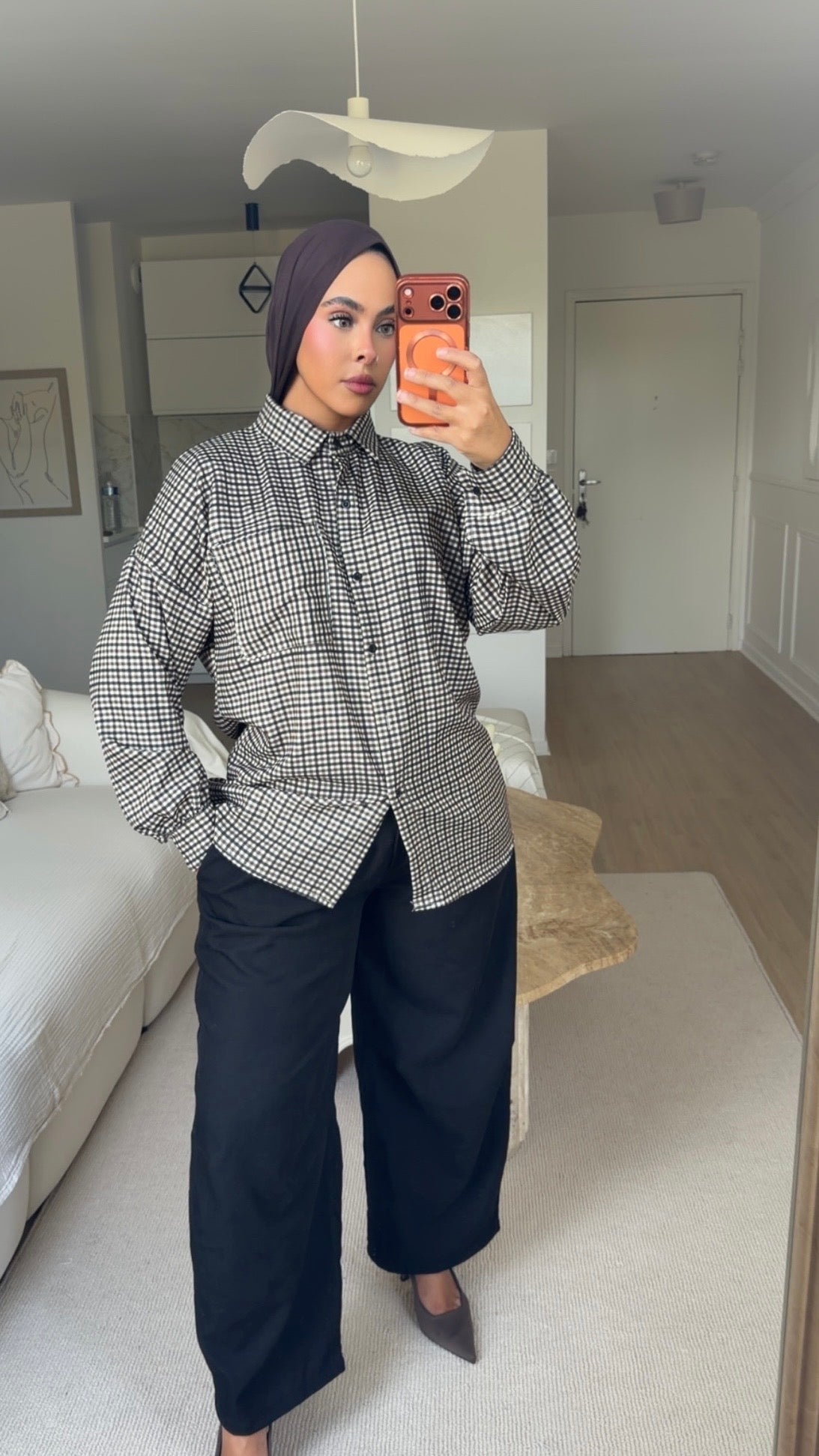Chemise oversize à petits carreaux