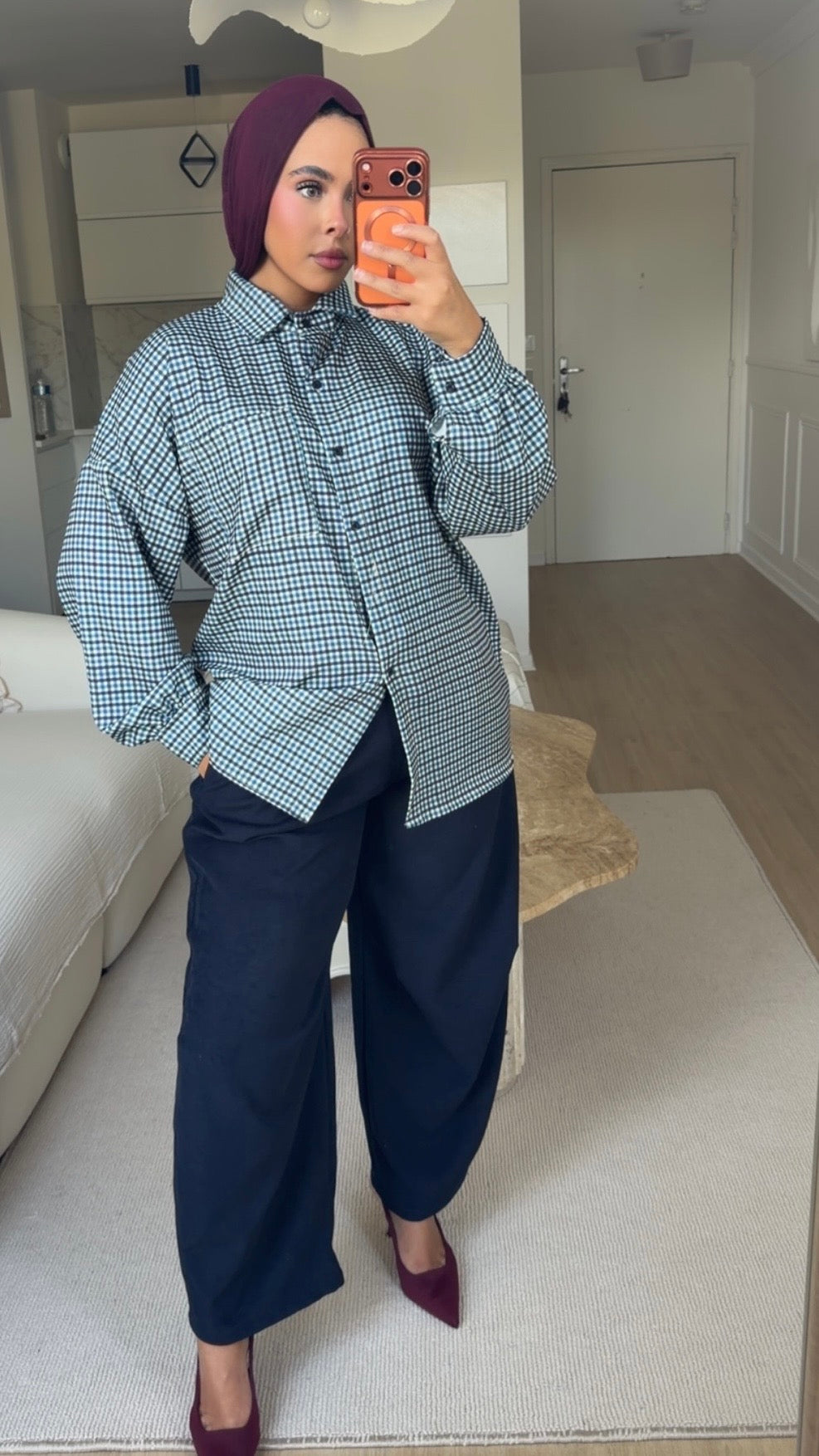 Chemise oversize à petits carreaux