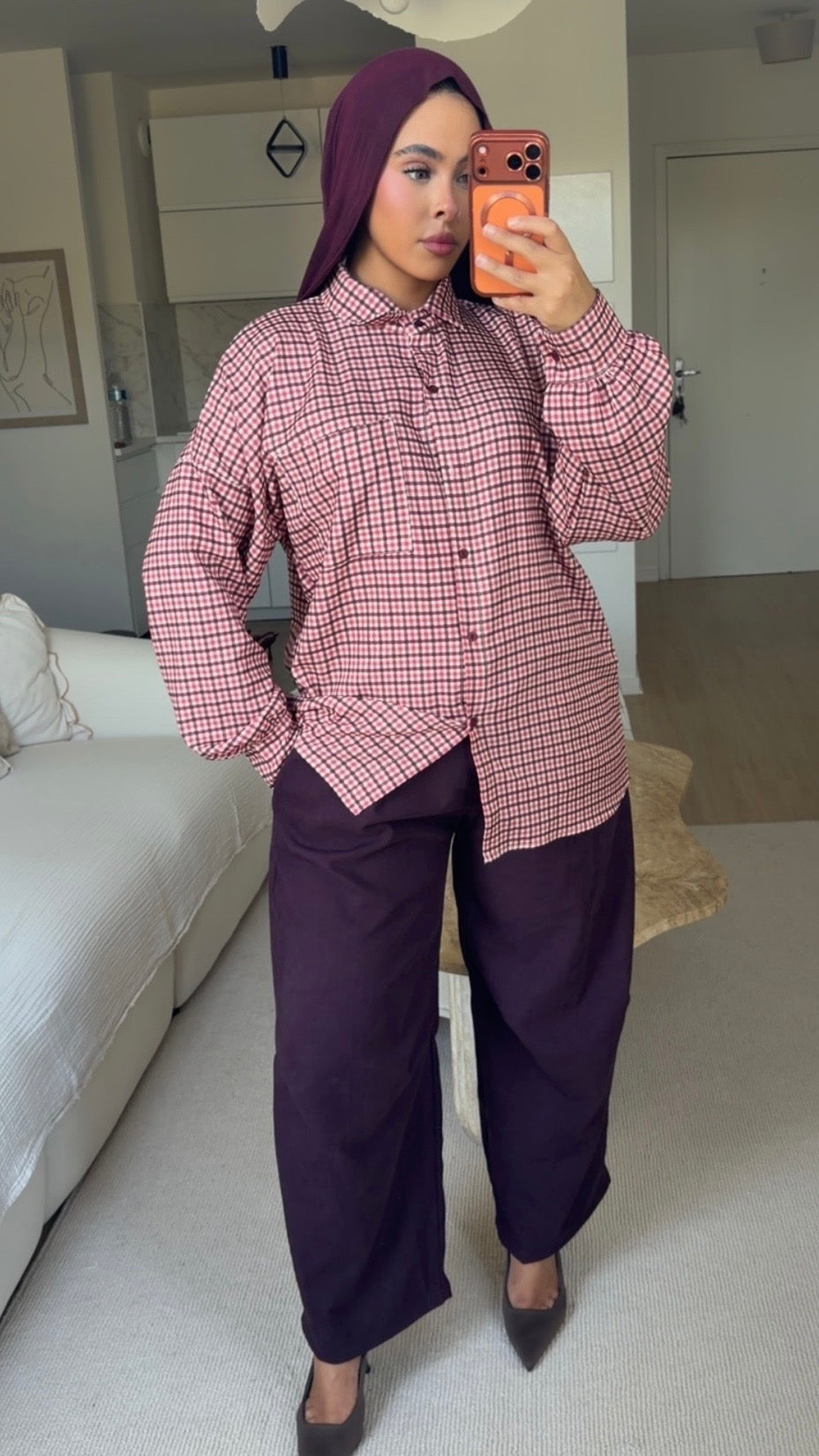 Chemise oversize à petits carreaux